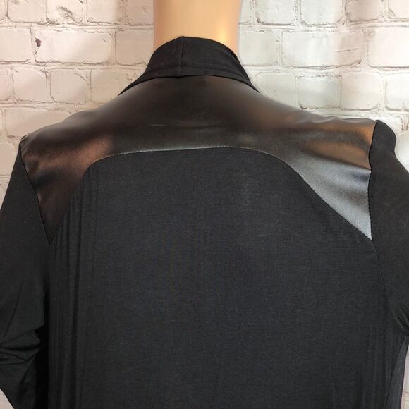 Ginger G Asymmetrical Black Open Front Cardigan Faux Leather Trim Medium - Picture 6 of 10